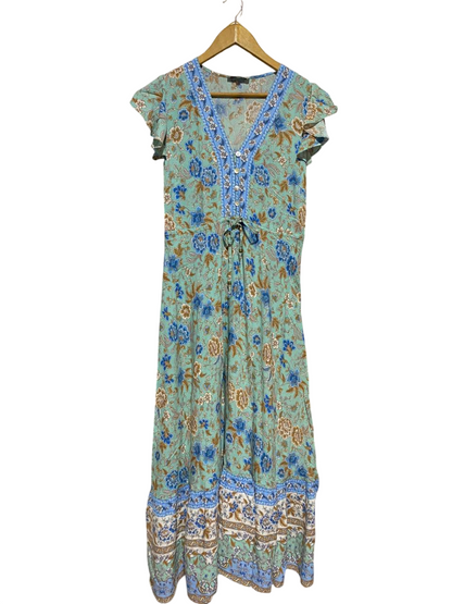 ESTHER |S| BUST 16| B31| FLORAL PRINT MAXI DRESS WITH FLUTTER SLEEVES