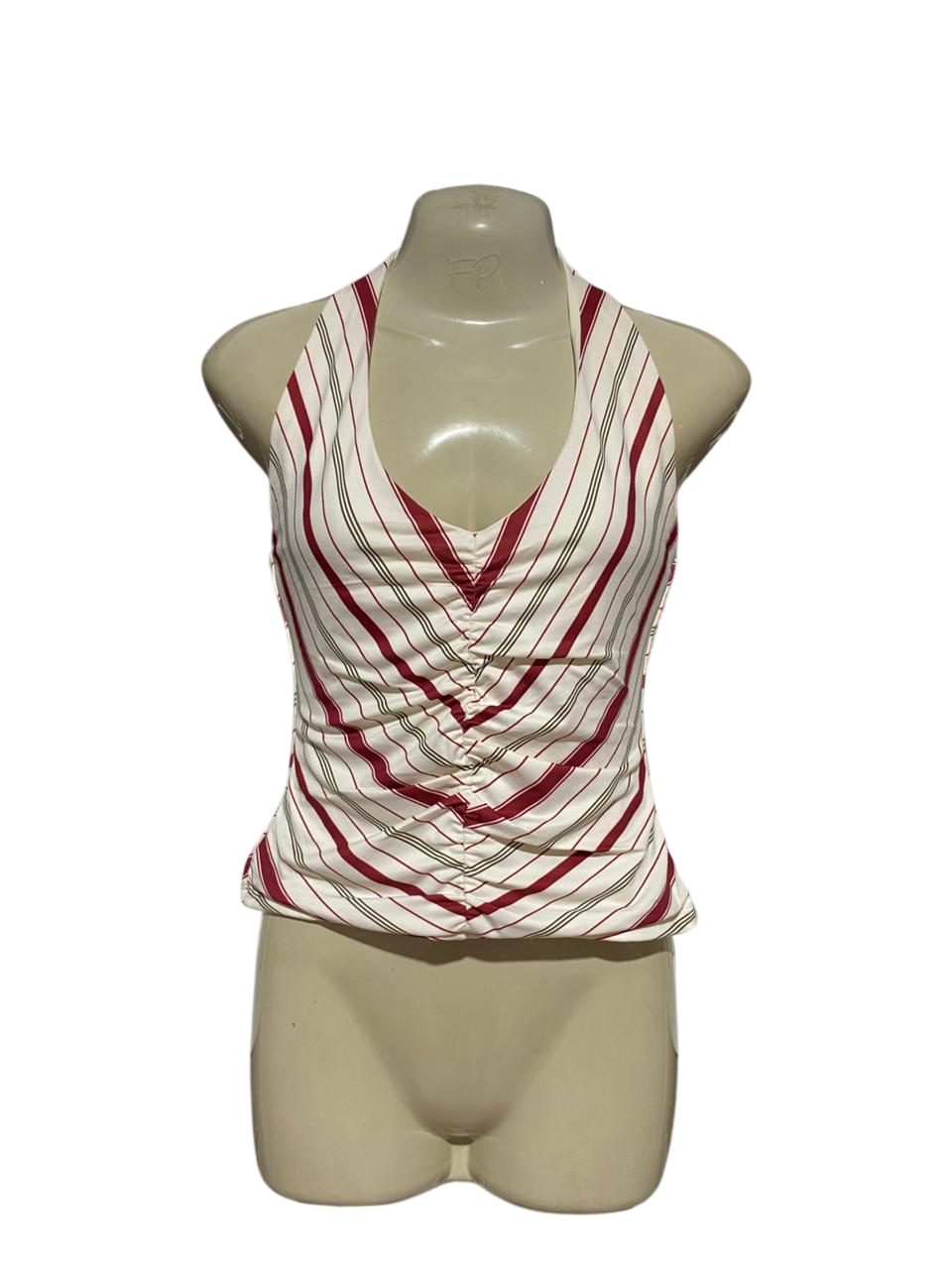 GLASSONS |S| BUST 16| B31| LADIES STRIPED HALTER NECK RUCHED TOP MULTICOLOR