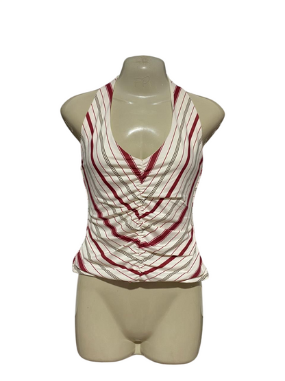 GLASSONS |S| BUST 16| B31| LADIES STRIPED HALTER NECK RUCHED TOP MULTICOLOR