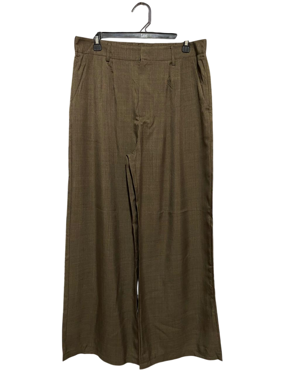 |XL| WAIST 32| B31| HIGH-WAISTED PLEATED WIDE-LEG TROUSERS BROWN
