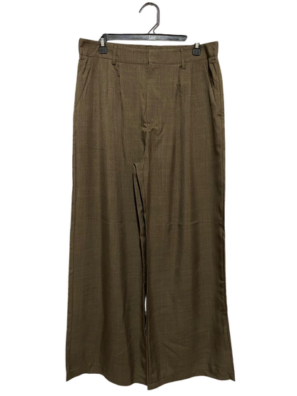 |XL| WAIST 32| B31| HIGH-WAISTED PLEATED WIDE-LEG TROUSERS BROWN