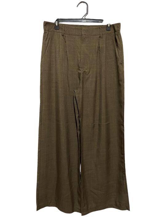 |XL| WAIST 32| B31| HIGH-WAISTED PLEATED WIDE-LEG TROUSERS BROWN