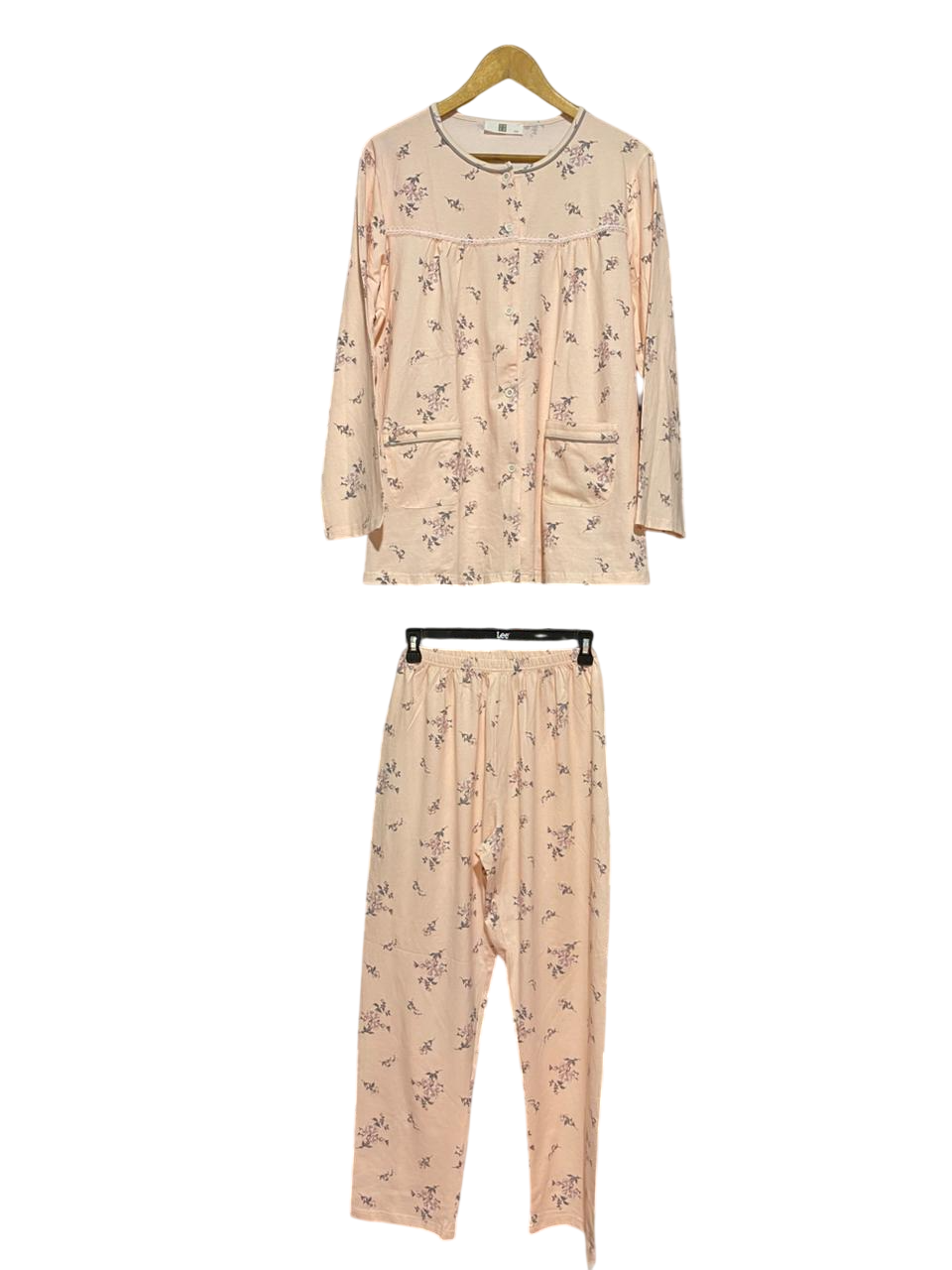 |XL| B31| WOMEN'S COZY PEACH FLORAL BUTTON-DOWN PYJAMA SET