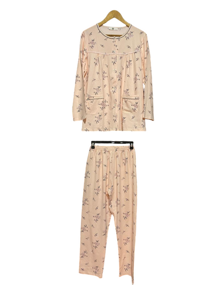 |XL| B31| WOMEN'S COZY PEACH FLORAL BUTTON-DOWN PYJAMA SET