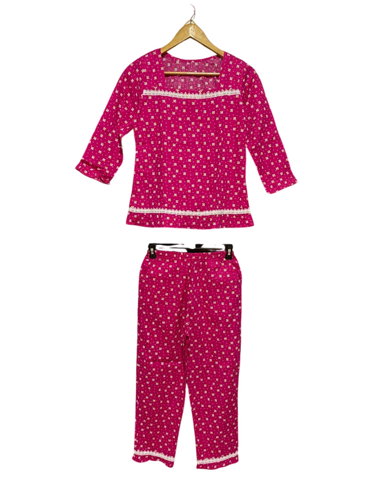 |XS| B31| WOMEN'S VINTAGE STYLE MAGENTA PINK FLORAL PYJAMA SET