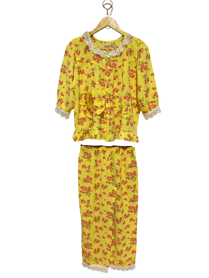 |XS| B31| VINTAGE STYLE WOMEN'S VIBRANT YELLOW FLORAL PYJAMA SET
