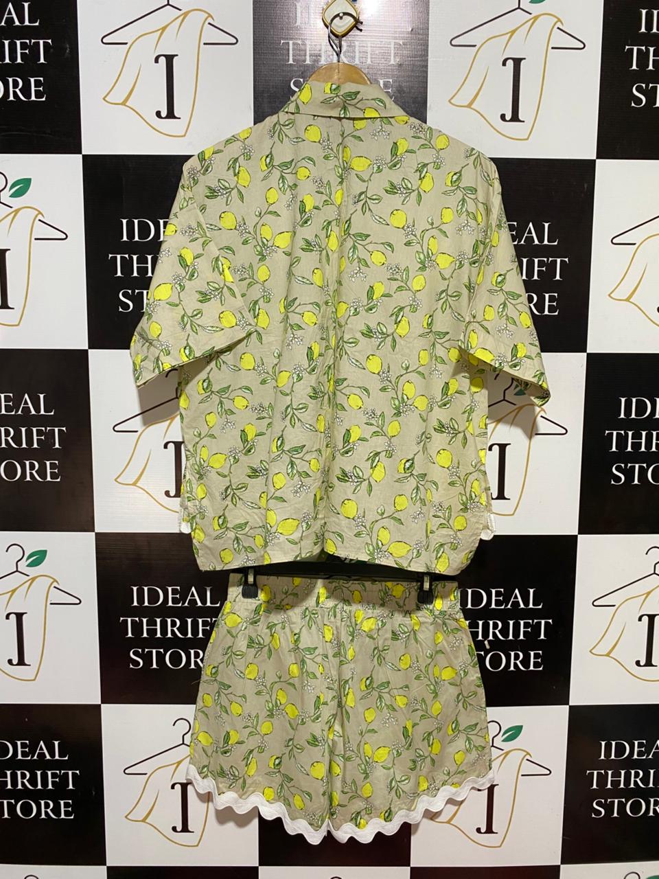 YH & CO |M| B31| WOMEN'S LEMON PRINT SCALLOPED TWO-PIECE SHORTS SET
