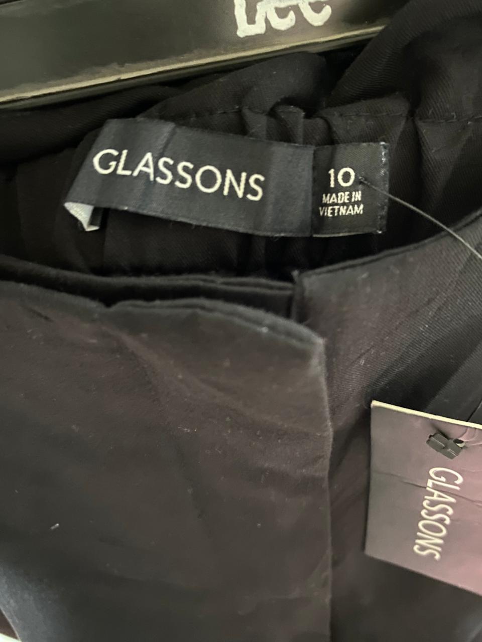 GLASSONS |L| WAIST 30| B31| WOMEN'S CLASSIC BLACK WIDE-LEG TAILORED TROUSERS