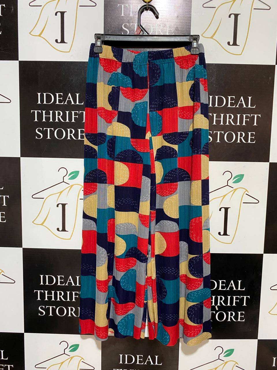 HUAERFEI |S| WAIST 26| B31| GEOMETRIC PRINT PLEATED WIDE-LEG PANTS MULTICOLOR