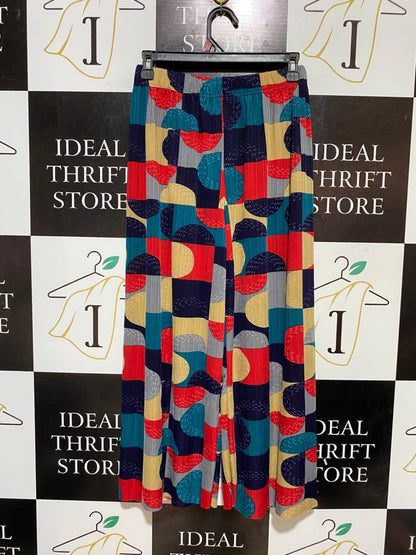 HUAERFEI |S| WAIST 26| B31| GEOMETRIC PRINT PLEATED WIDE-LEG PANTS MULTICOLOR