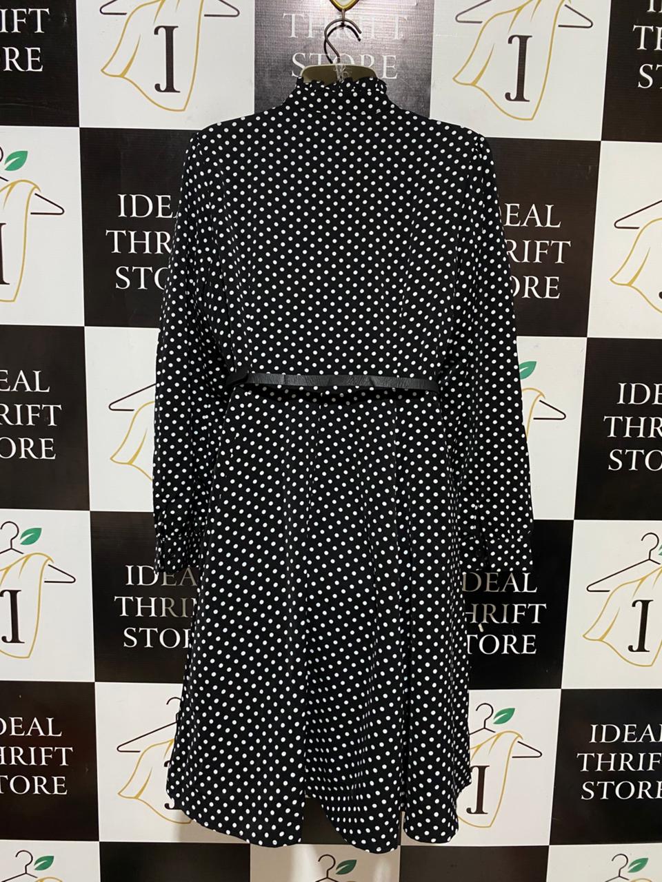 OVERME |M| BUST 18| B31| POLKA DOT RUFFLE NECK MIDI DRESS WITH BELT BLACK