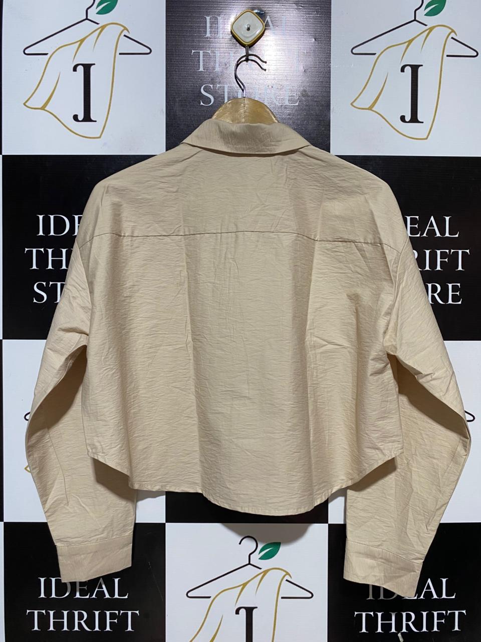 FORCAST |S| BUST 23| B30| BEIGE BUTTON-DOWN CROPPED UTILITY SHIRT