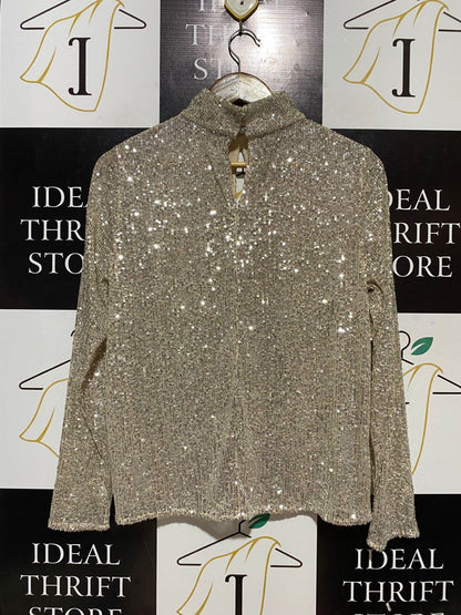 WITCHERY |S| BUST 20| B31| ROSE GOLD SEQUIN MOCK NECK LONG SLEEVE PARTY BLOUSE
