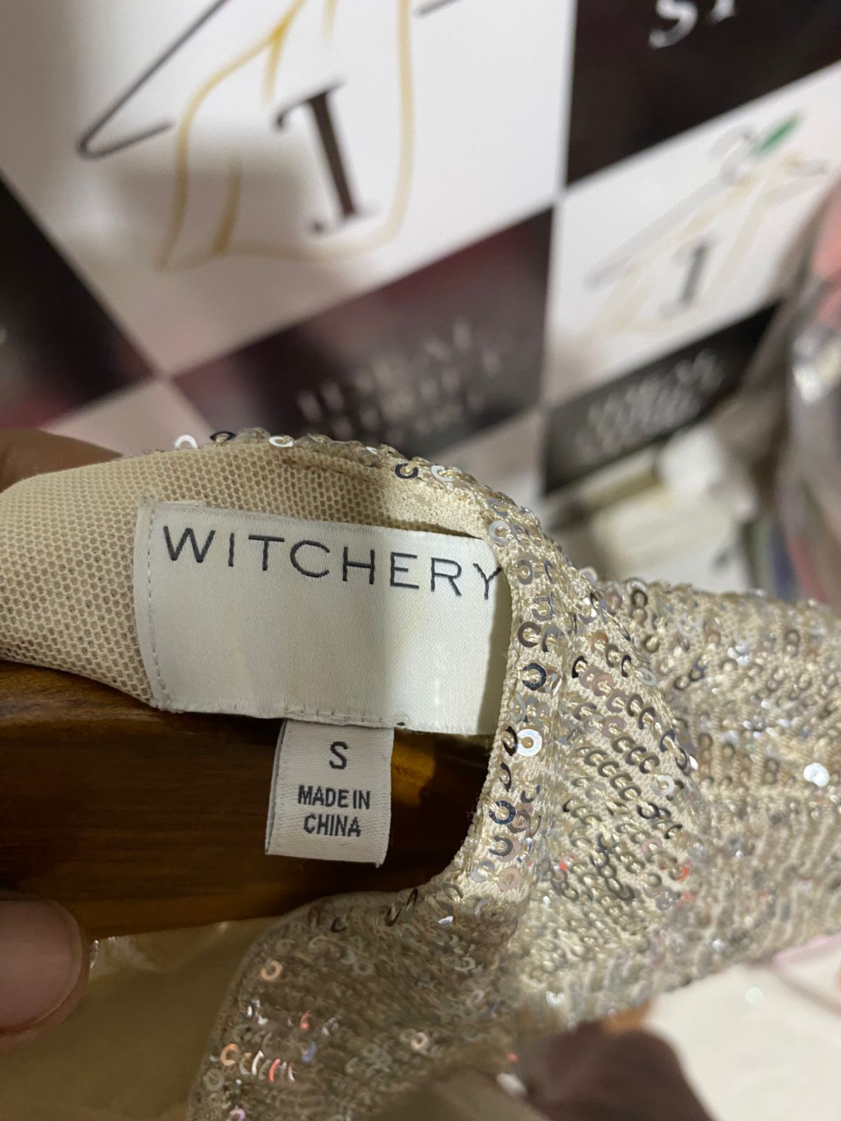 WITCHERY |S| BUST 20| B31| ROSE GOLD SEQUIN MOCK NECK LONG SLEEVE PARTY BLOUSE