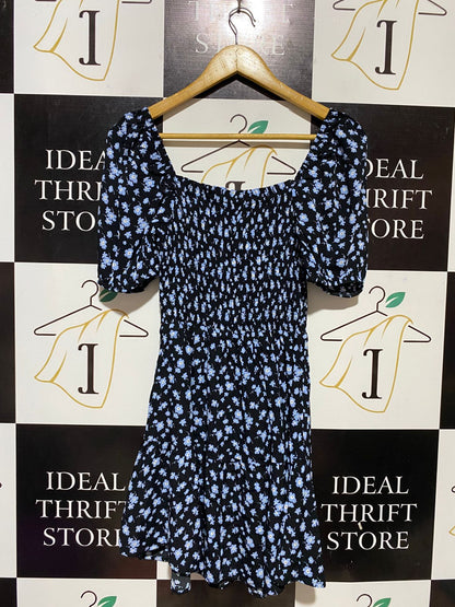 KOOKAI |XS| BUST 12| B31| BLACK & BLUE FLORAL SMOCKED MINI DRESS