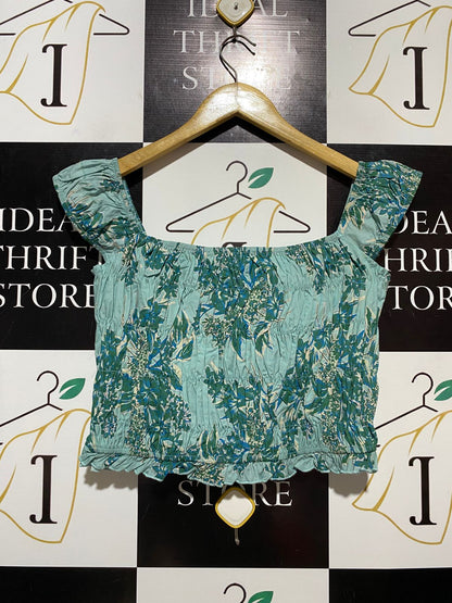 PEPPER MAYO |M| BUST 17| B31| SAGE GREEN FLORAL SMOCKED CROP TOP