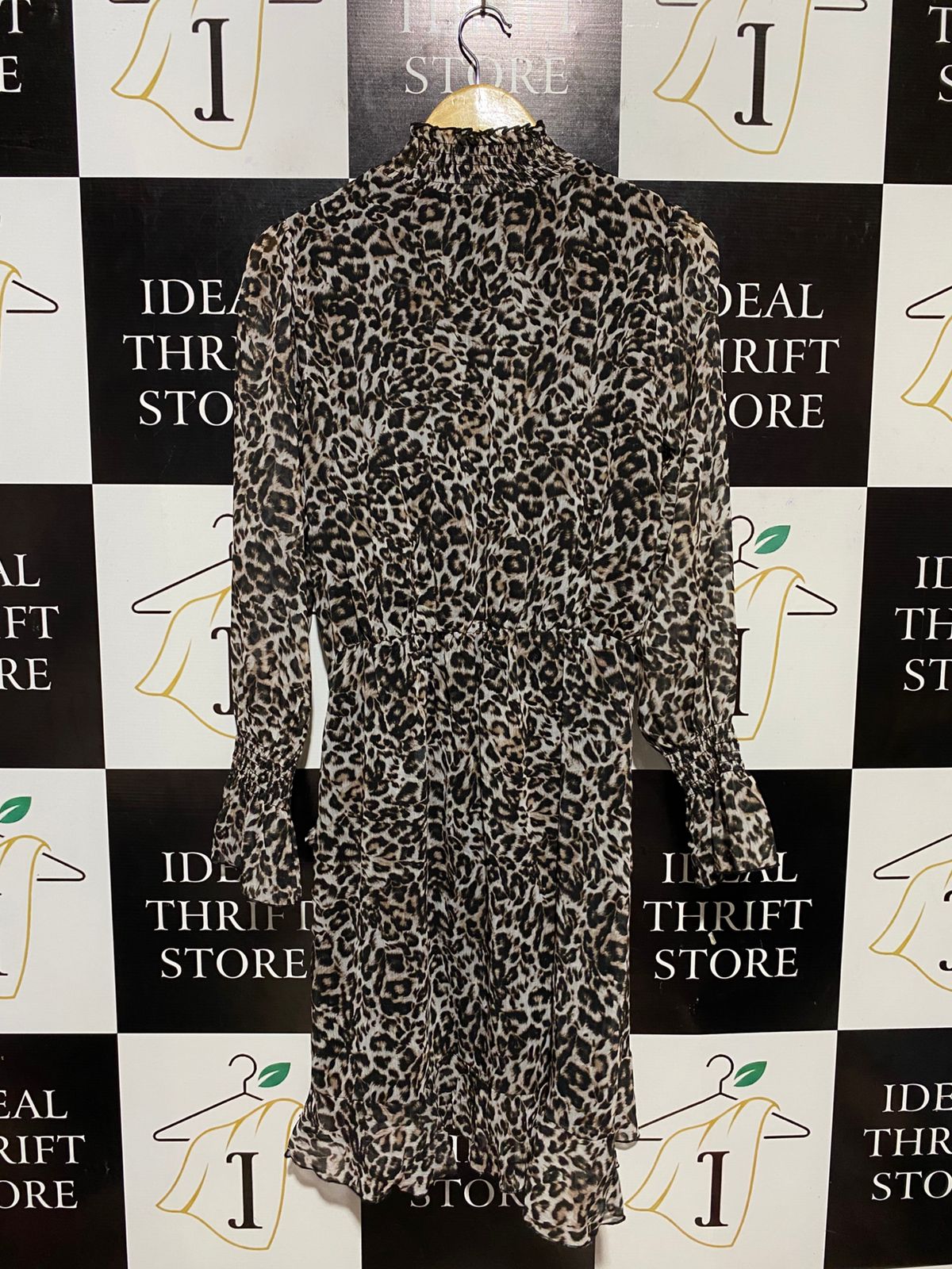 DECJUBA |M| BUST 19| B31| CHIC LEOPARD PRINT SMOCKED HIGH-NECK MINI DRESS