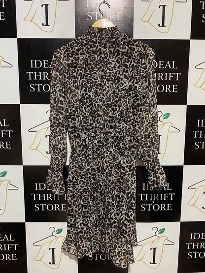 DECJUBA |M| BUST 19| B31| CHIC LEOPARD PRINT SMOCKED HIGH-NECK MINI DRESS