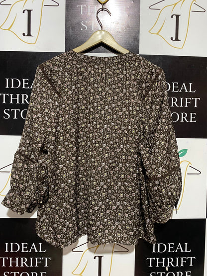 NEXT |XL| BUST 21| B31| BROWN DITSY FLORAL BUTTON-DOWN BLOUSE