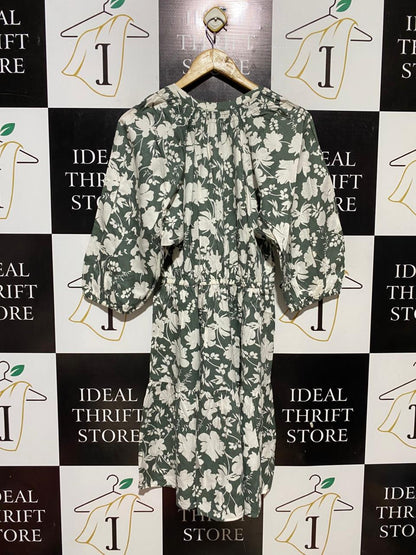 WOMAN ACTIVE |S| BUST 16| B31| SAGE GREEN & WHITE FLORAL MIDI DRESS