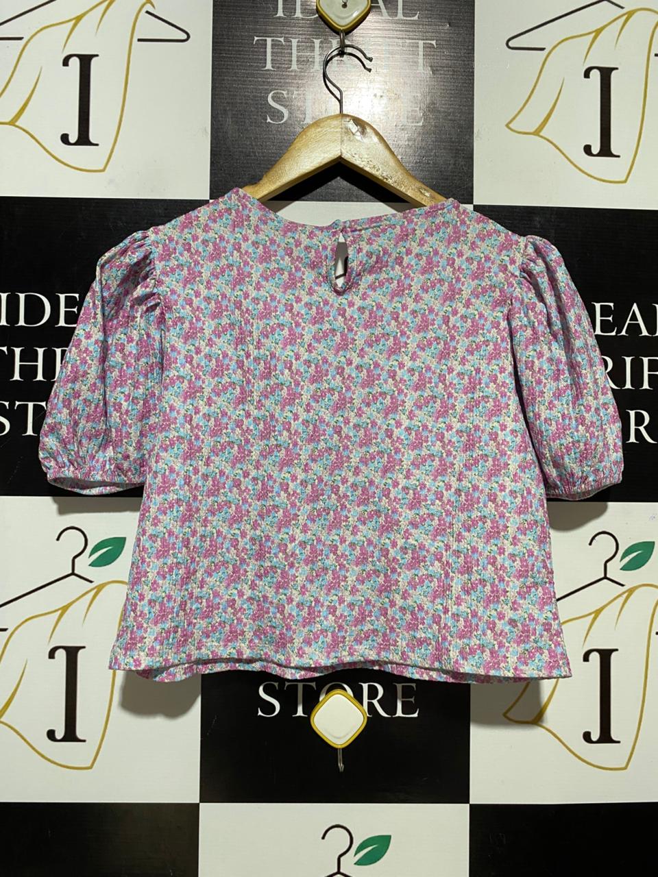 ZARA |S| BUST 17| B31| FLORAL PRINT PUFF SLEEVE CROP TOP