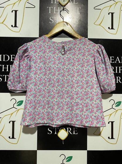 ZARA |S| BUST 17| B31| FLORAL PRINT PUFF SLEEVE CROP TOP