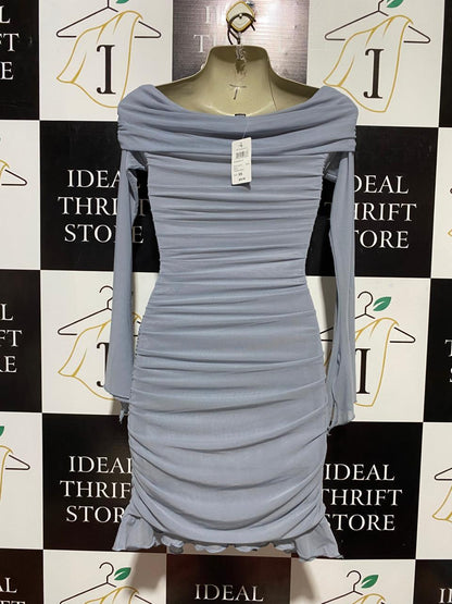 WINDSOR |XS| BUST 12| B31| LIGHT BLUE MESH RUCHED BODYCON MINI DRESS