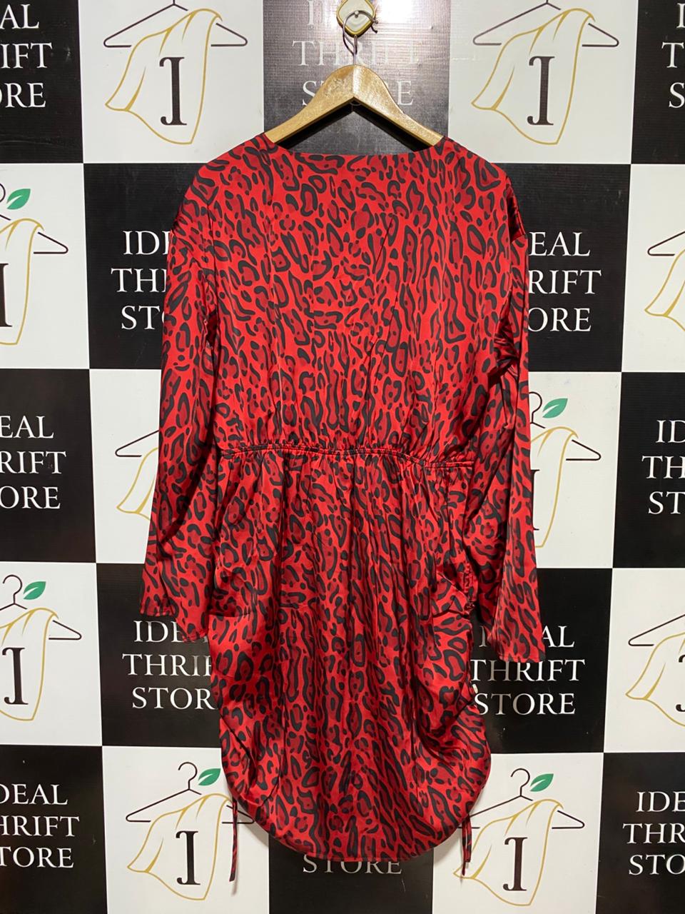 WAYNE COOPER |XL| BUST 22| B30| RED LEOPARD PRINT RUCHED MINI DRESS