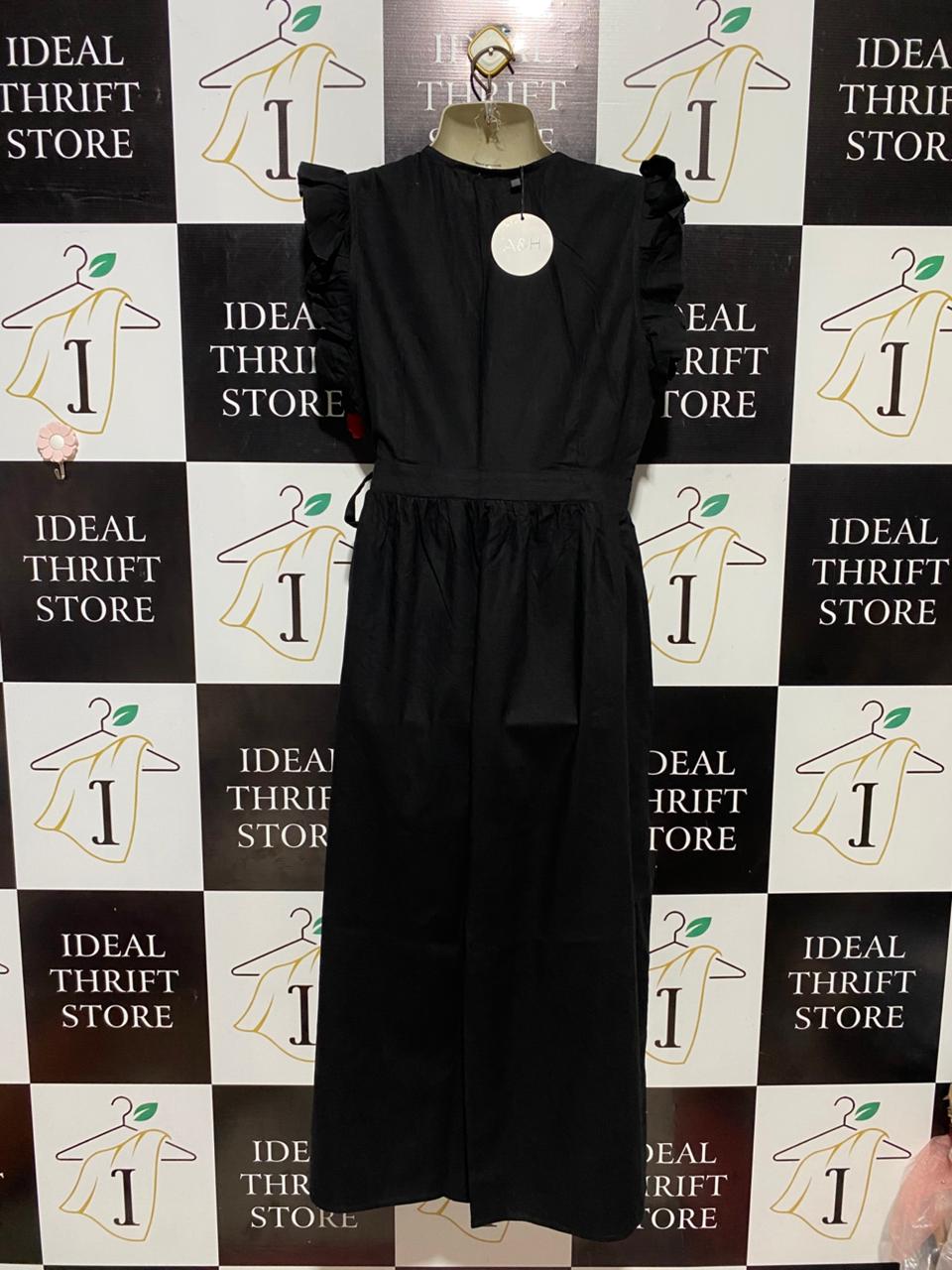 ATMOS & HERE |M| BUST 18| B30| BLACK RUFFLE SLEEVE WRAP MIDI DRESS