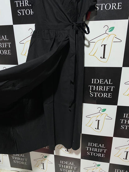 ATMOS & HERE |M| BUST 18| B30| BLACK RUFFLE SLEEVE WRAP MIDI DRESS