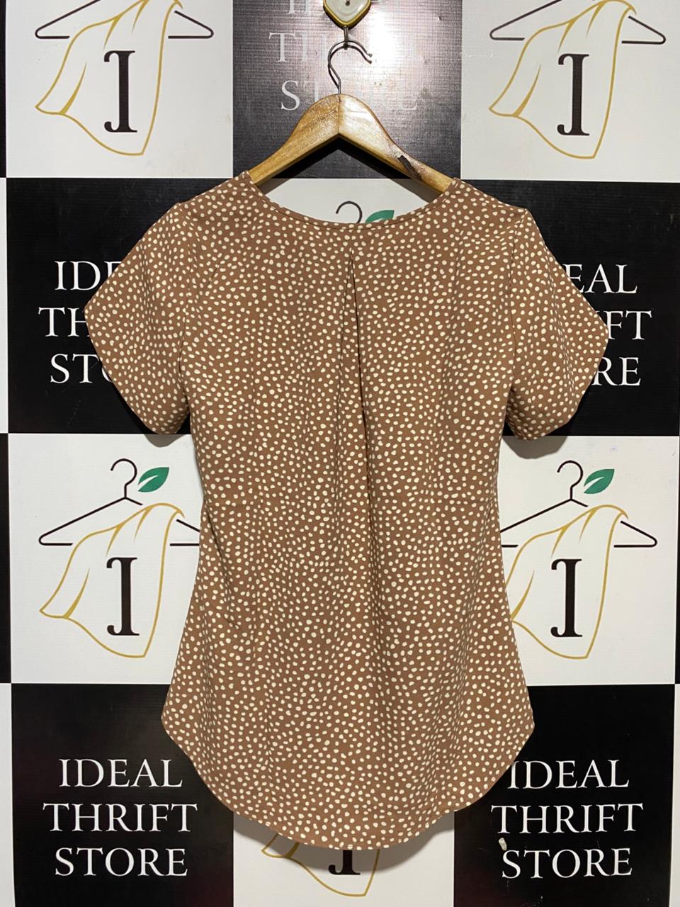 PREVIEW |S| BUST 17| B30| BROWN POLKA DOT SHORT SLEEVE BLOUSE