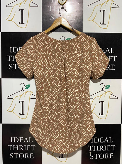 PREVIEW |S| BUST 17| B30| BROWN POLKA DOT SHORT SLEEVE BLOUSE