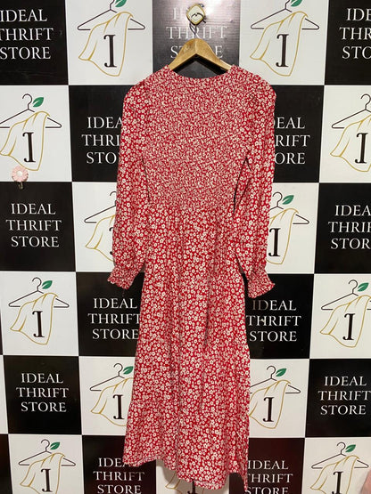 ALWAYS ALICE |M| BUST 13| B30| RED FLORAL SMOCKED MIDI DRESS