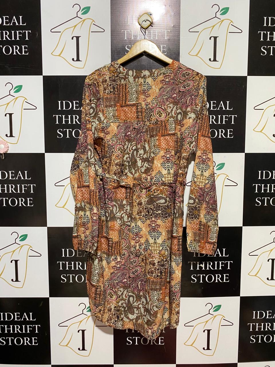 JO ANNE |XL| BUST 23| B30| MULTICOLOR EARTHY ABSTRACT PATTERN SHIRT DRESS