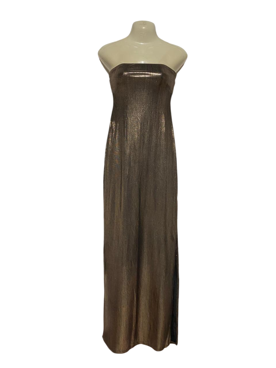PULL & BEAR |S| BUST 12| B31| WOMEN'S SHIMMERING METALLIC BRONZE STRAPLESS MAXI DRESS