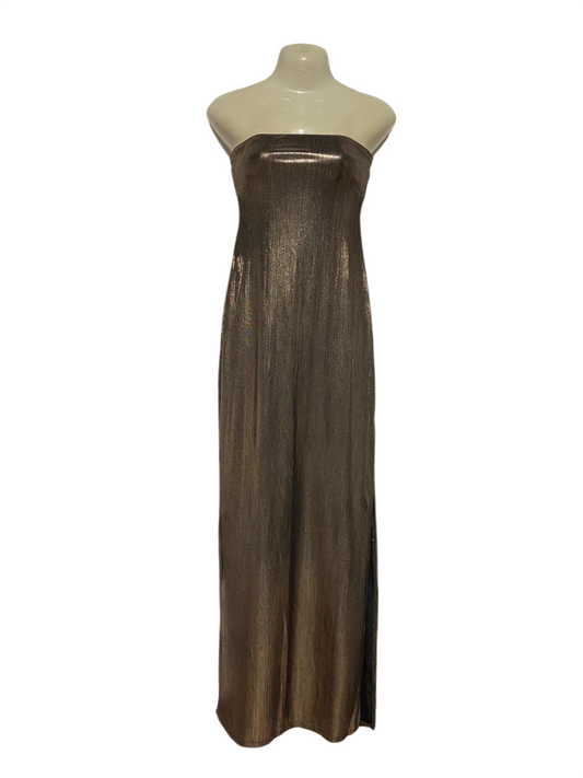 PULL & BEAR |S| BUST 12| B31| WOMEN'S SHIMMERING METALLIC BRONZE STRAPLESS MAXI DRESS