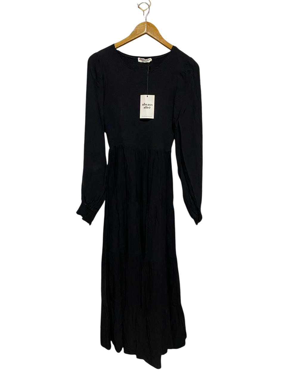 ALWAYS ALICE |XS| BUST 13| B31| SOLID BLACK LONG SLEEVE TIERED MAXI DRESS