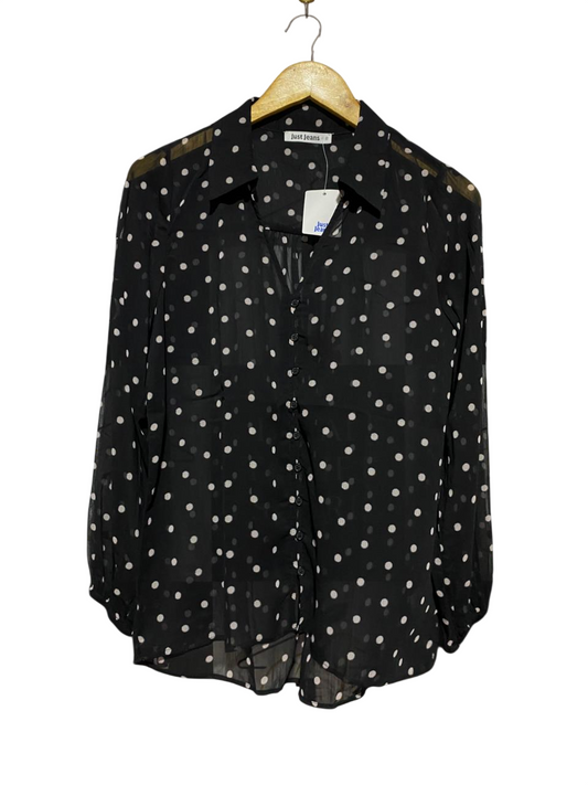 JUST JEANS |L| BUST 20| B31| POLKA DOT SHEER LONG SLEEVE BUTTON-DOWN BLOUSE