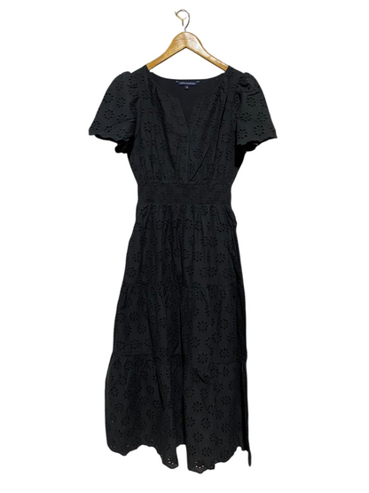 FRENCH CONNECTION  |M| BUST 17| B31| BLACK BRODERIE EYELET TIERED MIDI DRESS