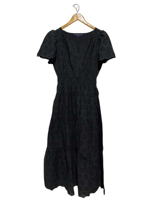 FRENCH CONNECTION  |M| BUST 17| B31| BLACK BRODERIE EYELET TIERED MIDI DRESS