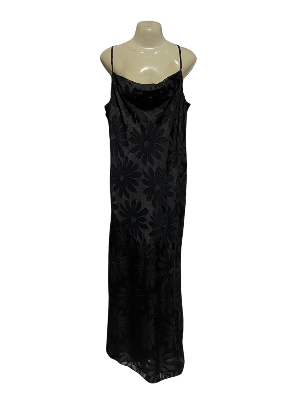 MISS SELFINDGE |M| BUST 18| B30| BLACK FLORAL BURNOUT COWL NECK MAXI DRESS