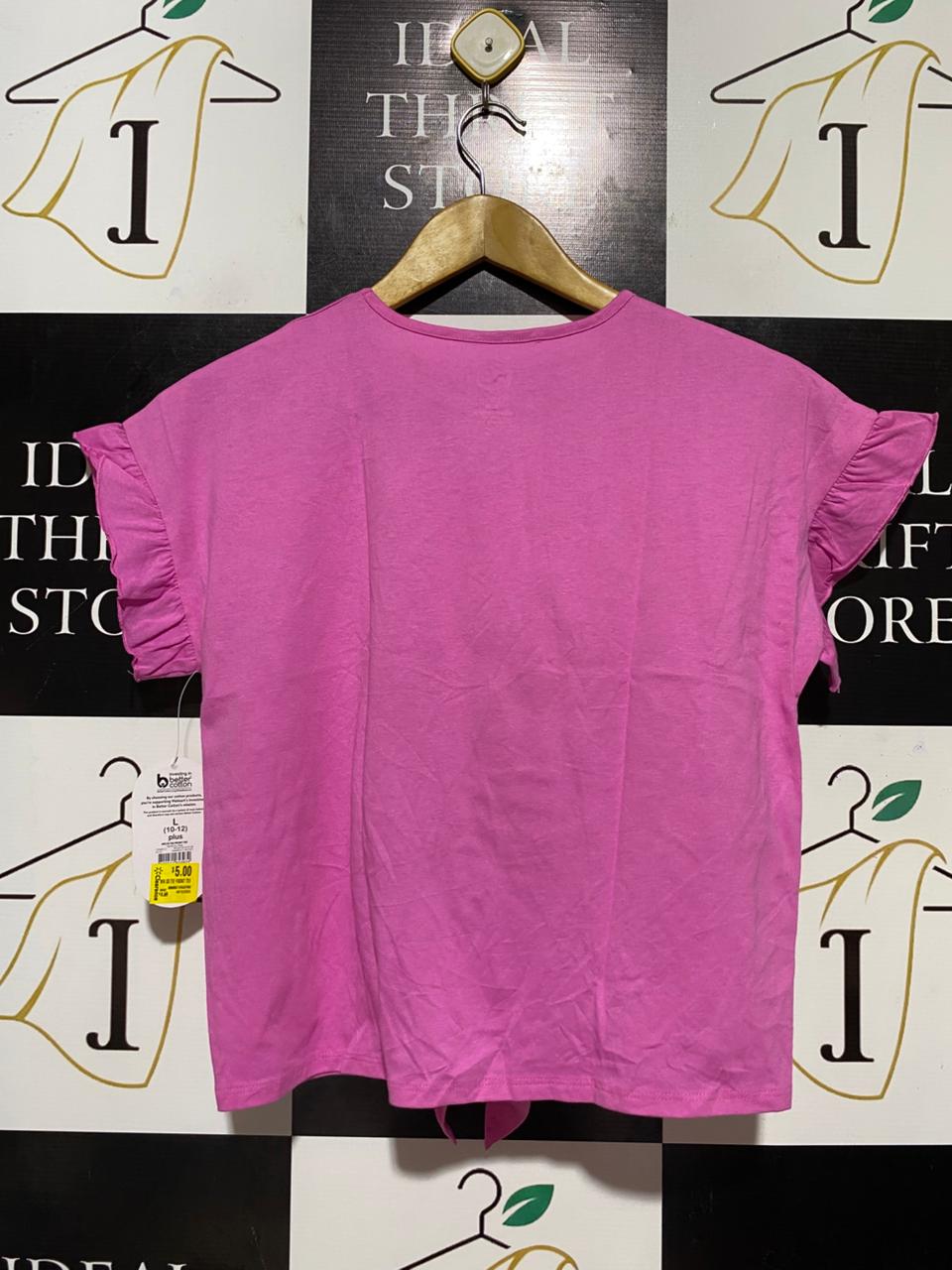 WONDER NATION |L| BUST 19| B31| PINK RUFFLE SLEEVE FRONT-KNOT CASUAL TEE
