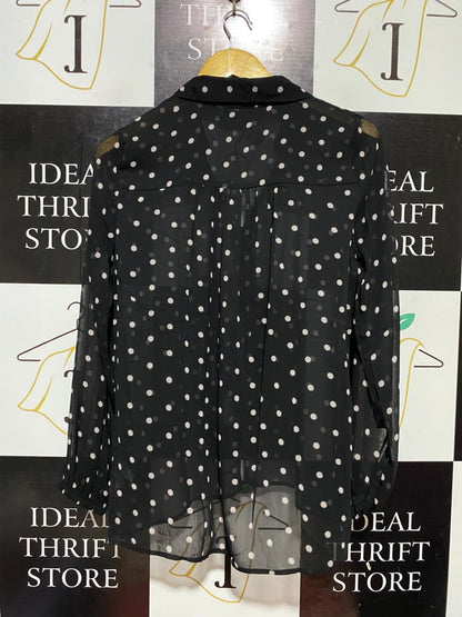 JUST JEANS |L| BUST 20| B31| POLKA DOT SHEER LONG SLEEVE BUTTON-DOWN BLOUSE