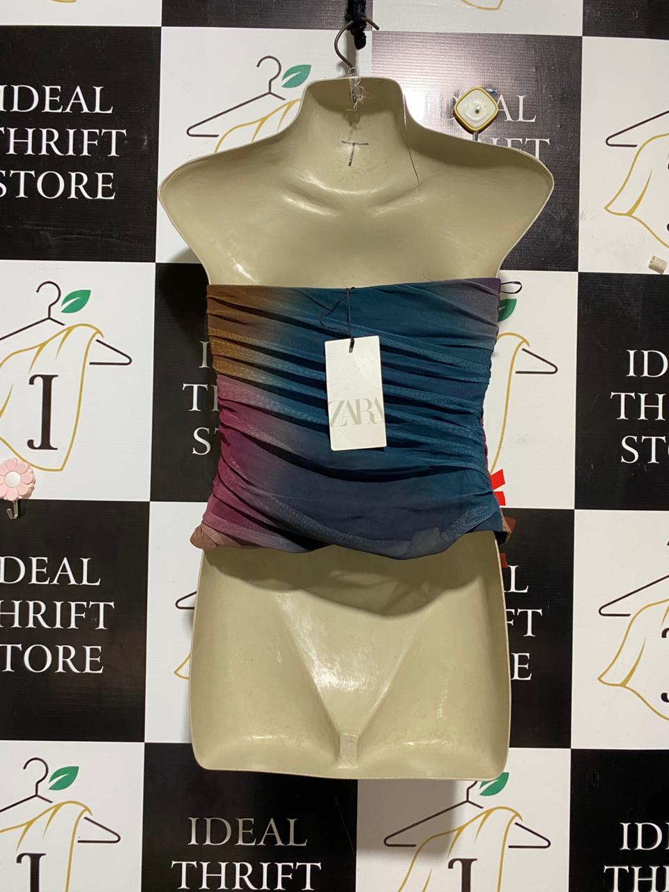 ZARA |M| BUST 17| B31| MULTICOLOR TIE-DYE RUCHED TUBE TOP