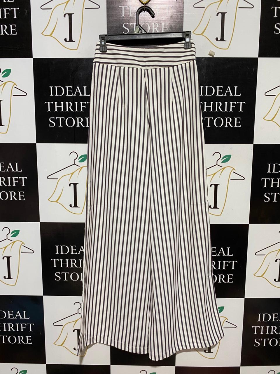 COMMENSE |XS| WAIST 26| B31| STRIPED HIGH-WAISTED WIDE-LEG PANTS