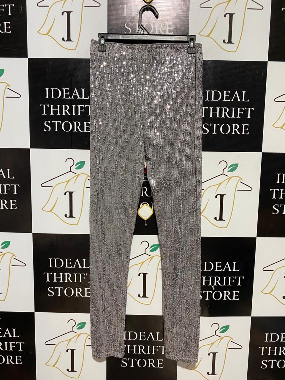 SHEIN |L| WAIST 28| B31| WOMEN'S SHIMMERING SILVER SEQUIN LEGGINGS / PANTS