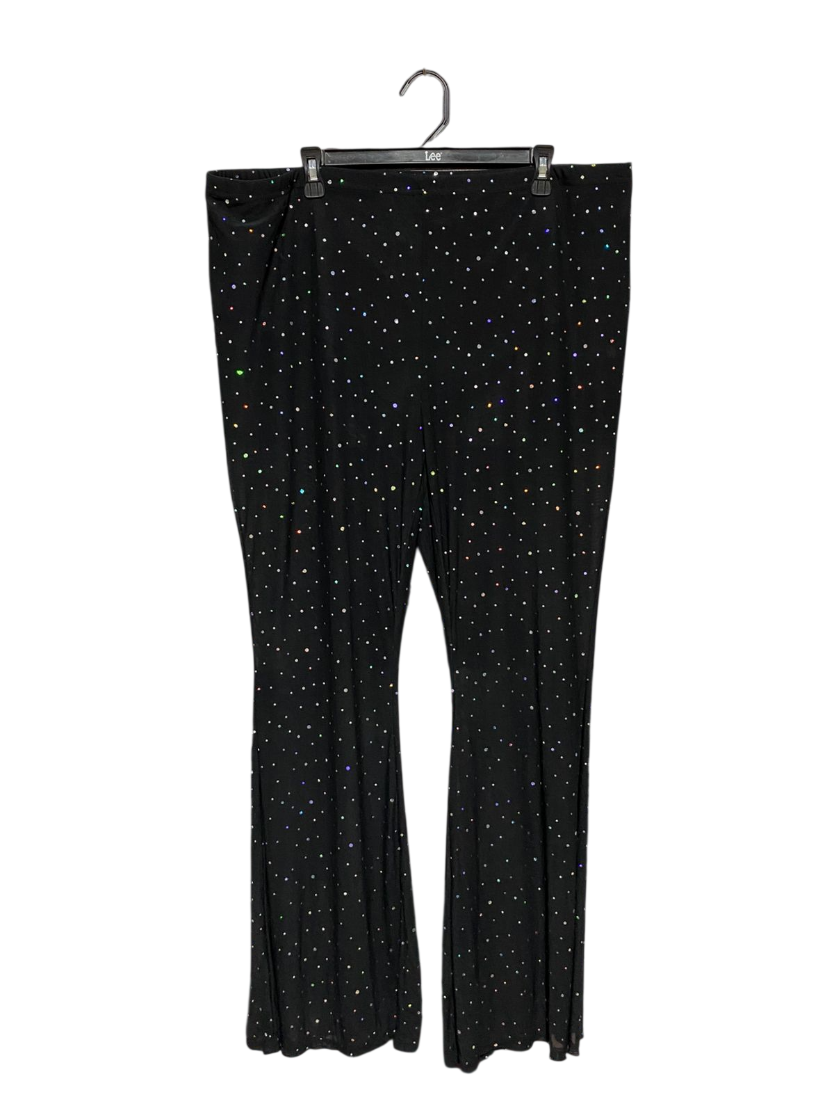 SHEIN |XXXL| WAIST 42| B32| BLACK FLARED TROUSERS WITH MULTICOLOR GLITTER RHINESTONES