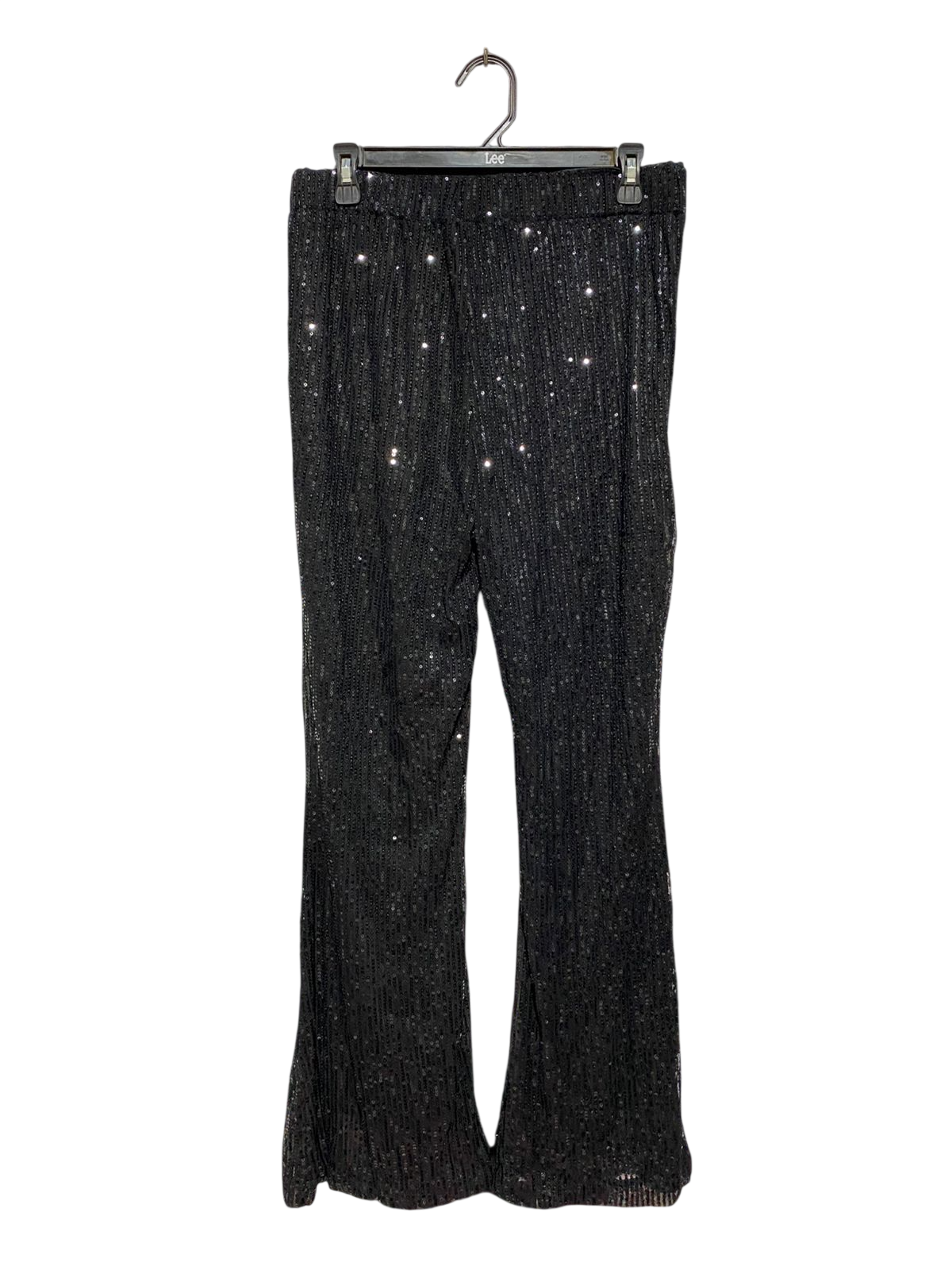 |L| WAIST 30| B32| BLACK SHIMMERING SEQUIN WIDE-LEG FLARED PANTS