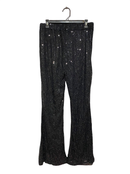 |L| WAIST 30| B32| BLACK SHIMMERING SEQUIN WIDE-LEG FLARED PANTS