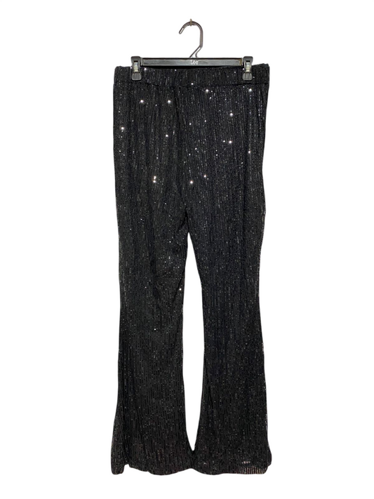 |L| WAIST 30| B32| BLACK SHIMMERING SEQUIN WIDE-LEG FLARED PANTS